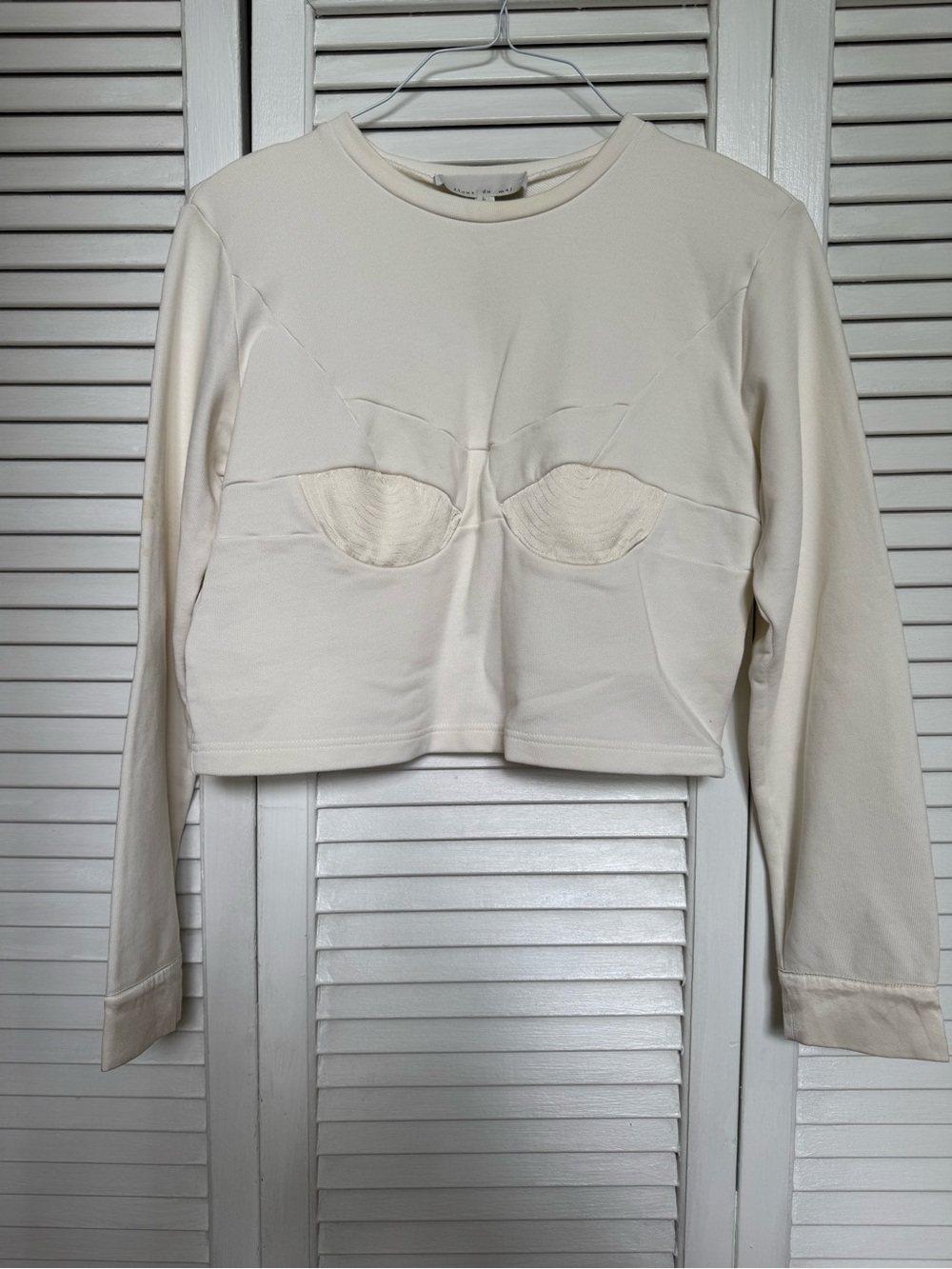 Fleur du Mal White  Long-Sleeve Crop Top sweatshirt - Picture 2 of 6